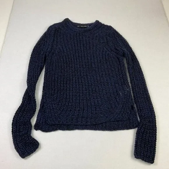 Zara Womens Cable Knit Tunic Sweater Black Blue Long Sleeve Pullover S Small - Picture 1 of 11